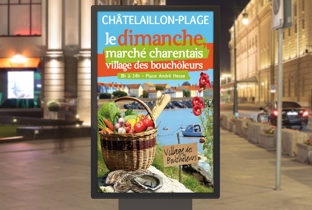 Création par le studio graphique CHAT BOTTÉ des supports de communication pour le marché des Boucholeurs